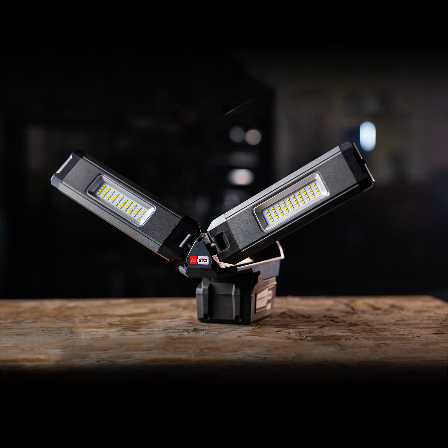 Floodlight with two lamp heads providing 2500 lumen