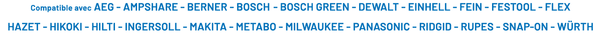 Compatible avec AEG AMPSHARE BERNER BOSCH BOSCH GREEN DEWALT EINHELL FEIN FESTOOL FLEX HAZET HIKOKI HILTI INGERSOLL M...