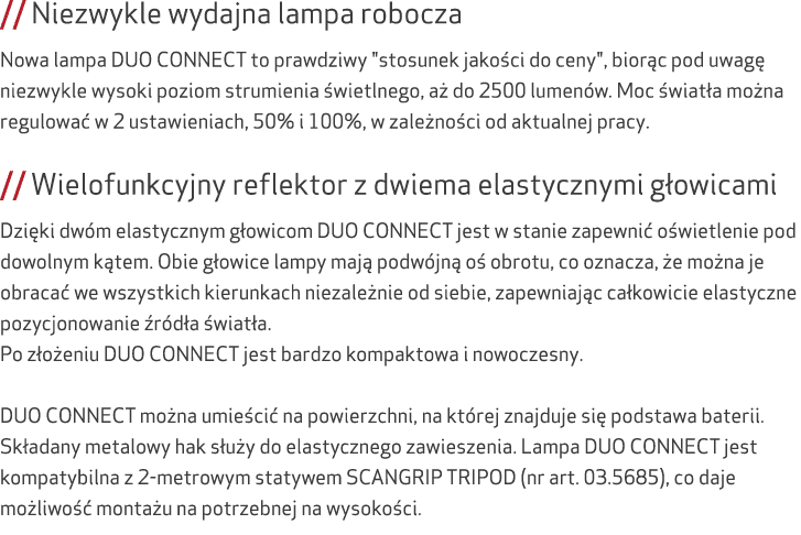 // Niezwykle wydajna lampa robocza Nowa lampa DUO CONNECT to prawdziwy \“stosunek jako ci do ceny\", bior c pod uwag ...
