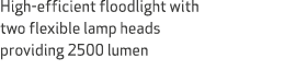 High efficient floodlight with two flexible lamp heads providing 2500 lumen 