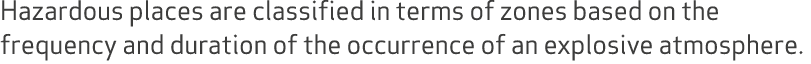 Hazardous places are classified in terms of zones based on the frequency and duration of the occurrence of an explosi...