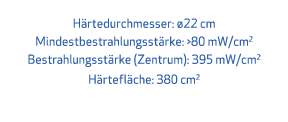 H rtedurchmesser: 22 cm Mindestbestrahlungsst rke: >80 mW/cm2 Bestrahlungsst rke (Zentrum): 395 mW/cm2 H rtefl che: ...
