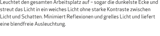 Leuchtet den gesamten Arbeitsplatz auf – sogar die dunkelste Ecke und streut das Licht in ein weiches Licht ohne star...