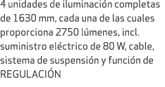 4 unidades de iluminaci n completas de 1630 mm, cada una de las cuales proporciona 2750 l menes, incl. suministro el ...