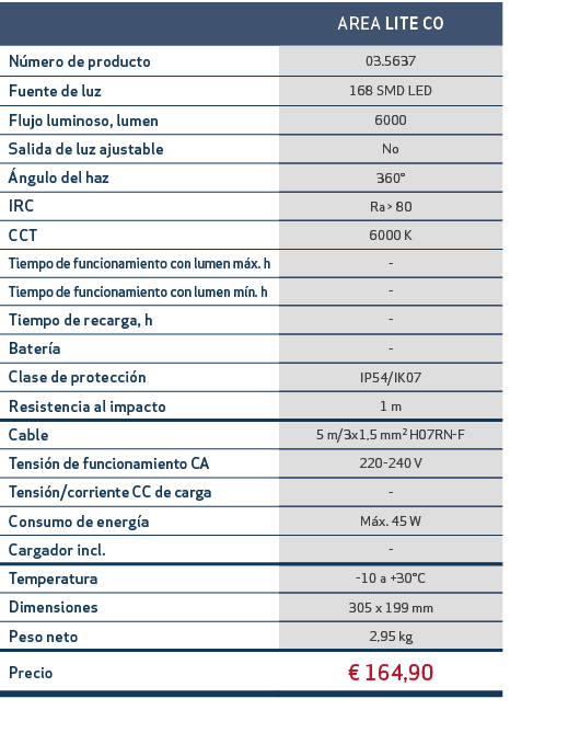 ,AREA LITE CO,N mero de producto,03.5637,Fuente de luz,168 SMD LED,Flujo luminoso, lumen,6000,Salida de luz ajustable...