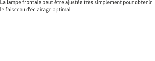 La lampe frontale peut tre ajust e tr s simplement pour obtenir le faisceau d’ clairage optimal.