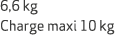 6,6 kg Charge maxi 10 kg