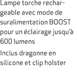 Lampe torche rechargeable avec mode de suralimentation BOOST pour un clairage jusqu’  600 lumens Inclus dragonne en ...