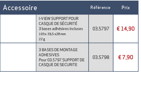 Accessoire,R f rence,Prix ,,I VIEW SUPPORT POUR CASQUE DE S CURIT 3 bases adh sives incluses 103 x 33,5 x28 mm 22 g,...