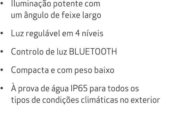 • Ilumina o potente com um  ngulo de feixe largo • Luz regul vel em 4 n veis • Controlo de luz BLUETOOTH • Compacta ...