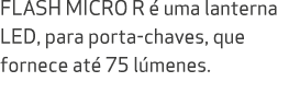 FLASH MICRO R  uma lanterna LED, para porta chaves, que fornece at  75 l menes.