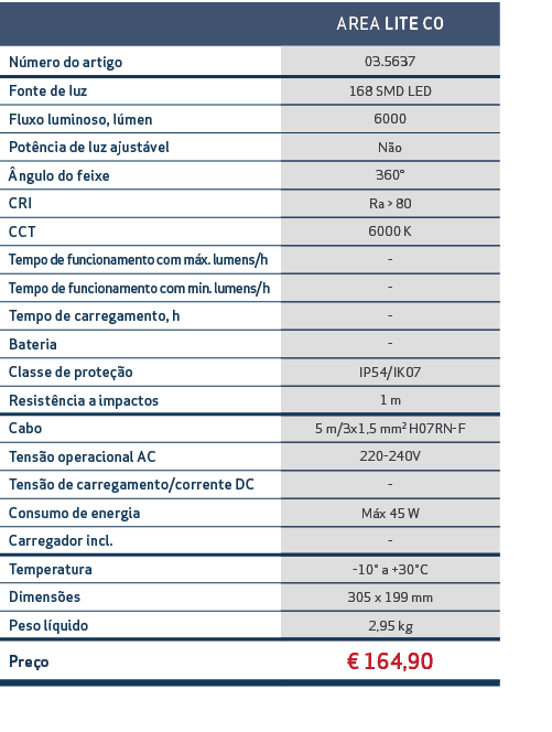 ,AREA LITE CO,N mero do artigo,03.5637,Fonte de luz,168 SMD LED,Fluxo luminoso, l men,6000,Pot ncia de luz ajust vel,...
