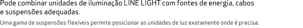 Pode combinar unidades de ilumina o LINE LIGHT com fontes de energia, cabos e suspens es adequadas. Uma gama de susp...